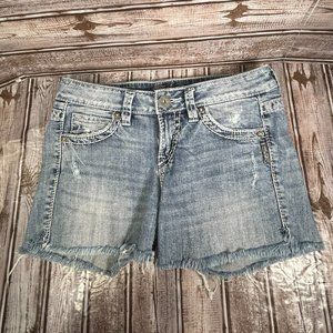 SILVER JEANS Eden Women's 26 Cut Off Distressed Blue Denim Jean Shorts